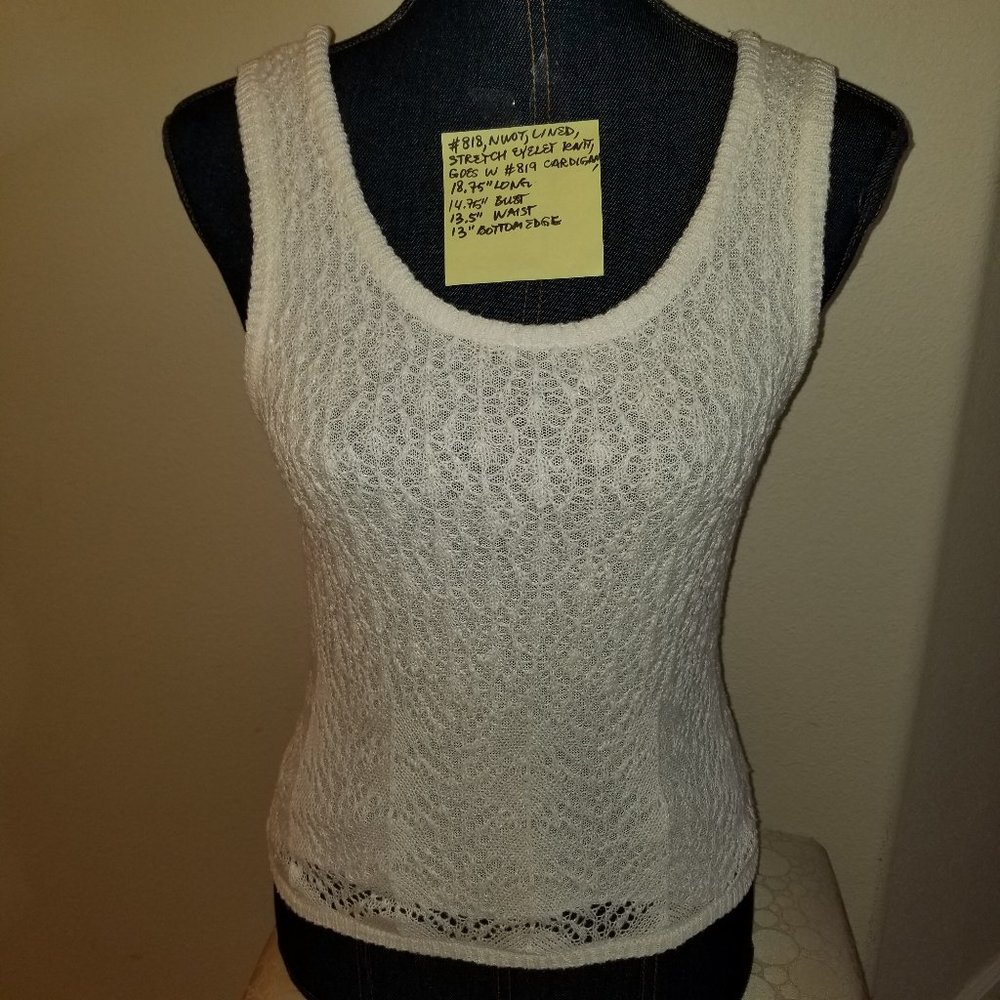 ✅NWOT Columbia PS White Eyelet Cotton/Linen Knit Tank Tee #818, B17